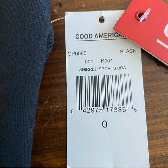 Good American Shirred Sports Bra Black Size 0 XS Stretch Compression Women’s - Picture 5 of 10